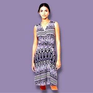 TORY BURCH Silk Blend Wrap Dress Ivory & Purple Tribal Print SZ Sm Petite